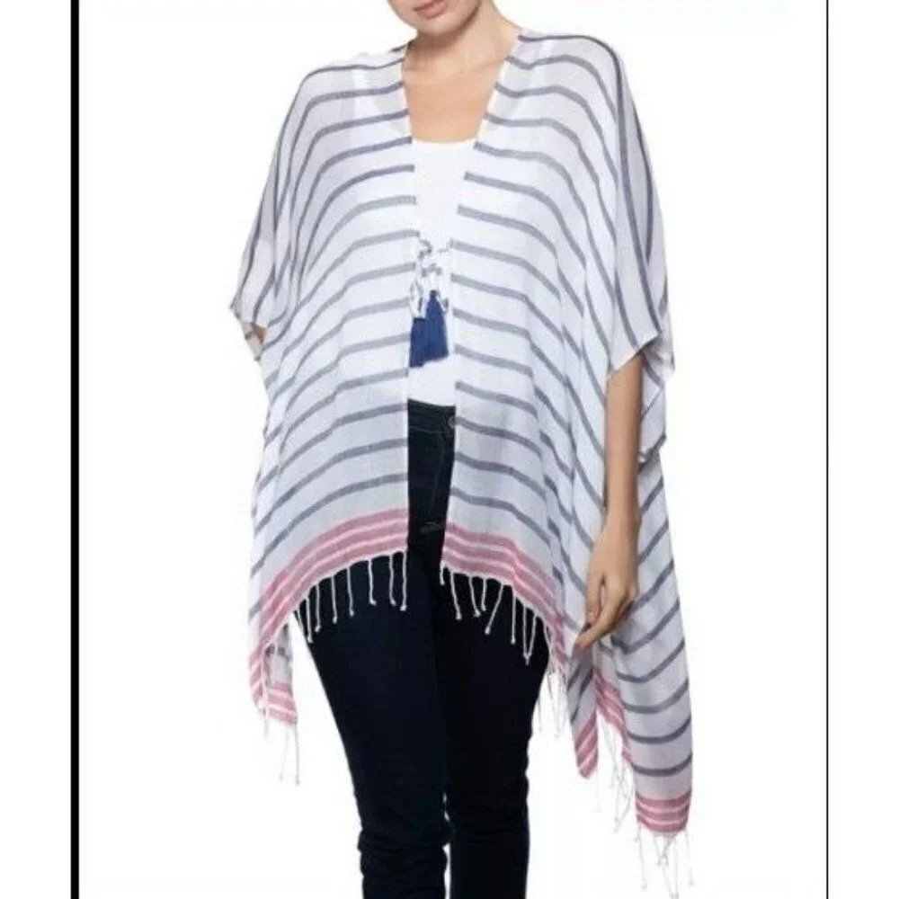 INC Women's White & Navy Striped Tie Topper O/S (MSRP $49)